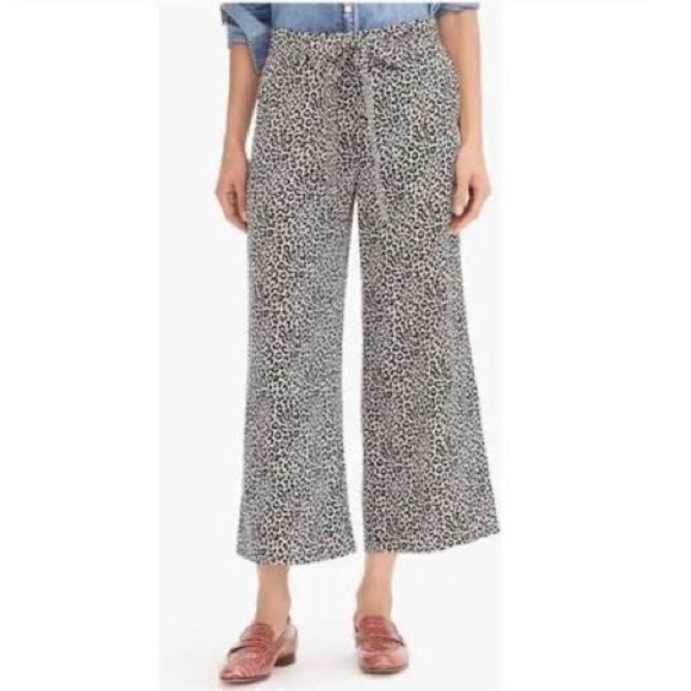 J. Crew Women’s Silk Brown & Black Animal Print Wide Leg Cropped Pants Size 2